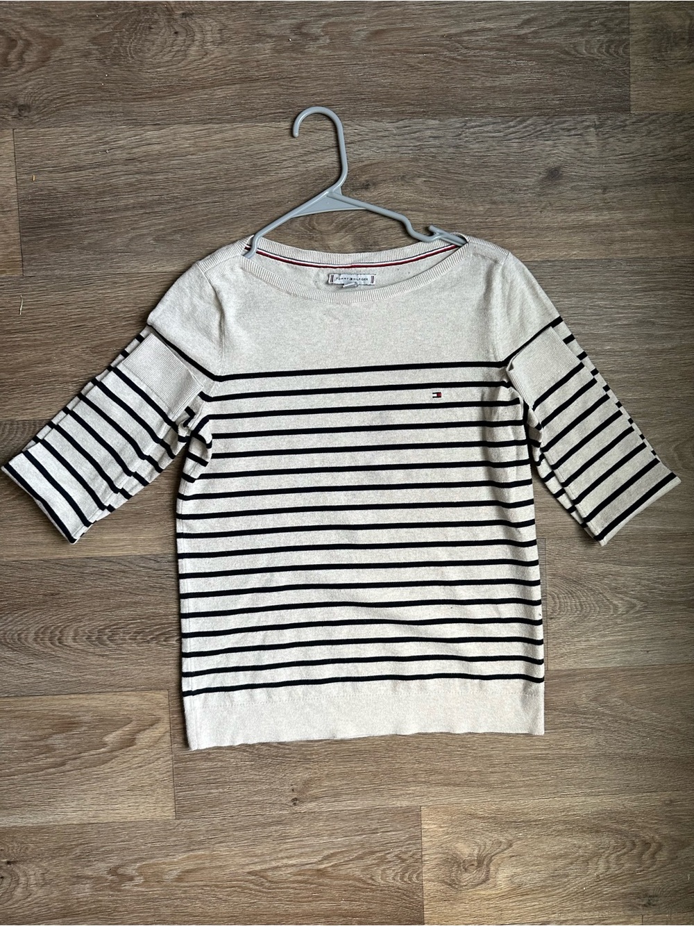 Tommy Hilfiger Women’s Striped Boatneck Sweater Size S Black & Cream Nautical